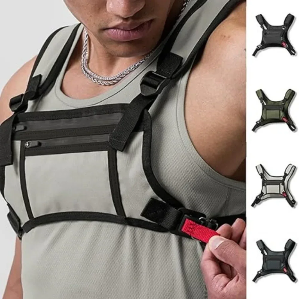 Taktische Sport-Brusttasche, Verstellbare Multitaschen-Laufweste, Leichte Outdoor-Fitness-Handyhalter-Westentasche – Detail 1