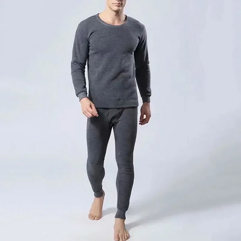 Conjunto de roupa interior térmica longo com gola redonda masculino, terno de 2 peças, manga fina, veludo, sem costura, grosso, novo, outono, inverno, Johns Tops, 2022