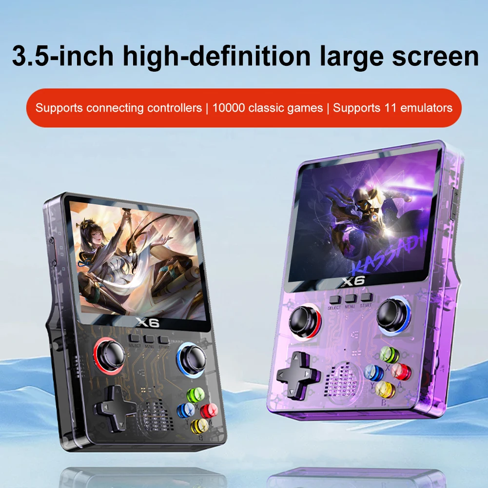 X6 Portable Video Game Console 2000mAh 3.5 Inch IPS Screen Classic Video Player 8000 Games Support Double Player for Adults Kids