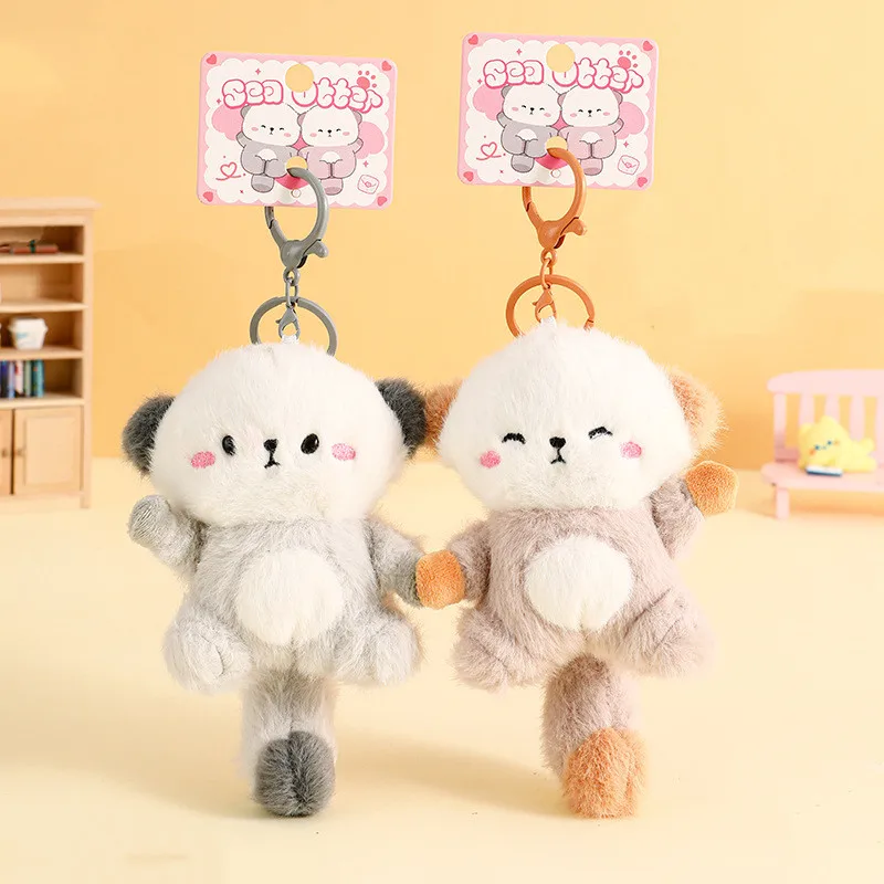 New Cartoon otter plush doll couple keychain pendant, kids toy bag accessories, doll beaver doll gift