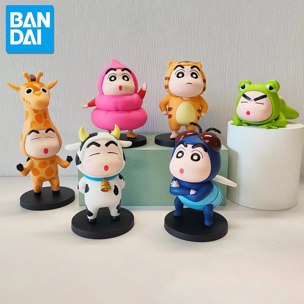 

6pcs/set Crayon Shin-chan Cos Animal Giraffe Frog Tiger Anime Figure Kawaii Doll PVC Figurines Collection Peripheral Toy Gifts