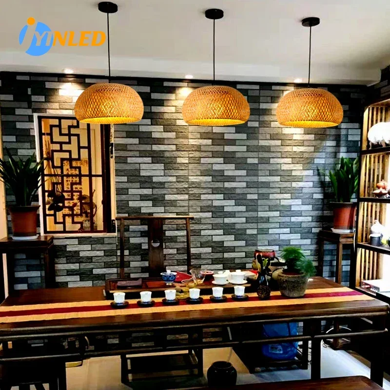 Natural Rattan Wicker E27 Chandeliers Bamboo Lantern Pendant Lamp Hand-Woven Bamboo Lampshades Lighting Fixtures Hanging Light