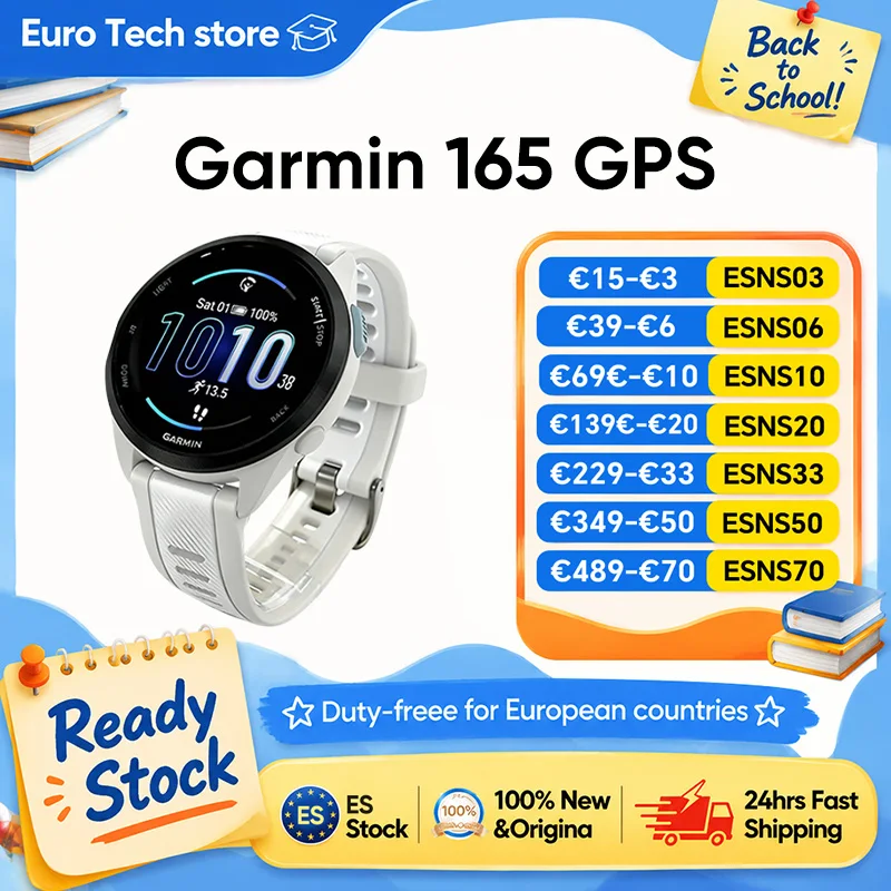Montre connectée GARMIN Forerunner 165 43 mm pour la course à pied, écran tactile AMOLED de 1,2 pouce, 25+ sports, version GPS