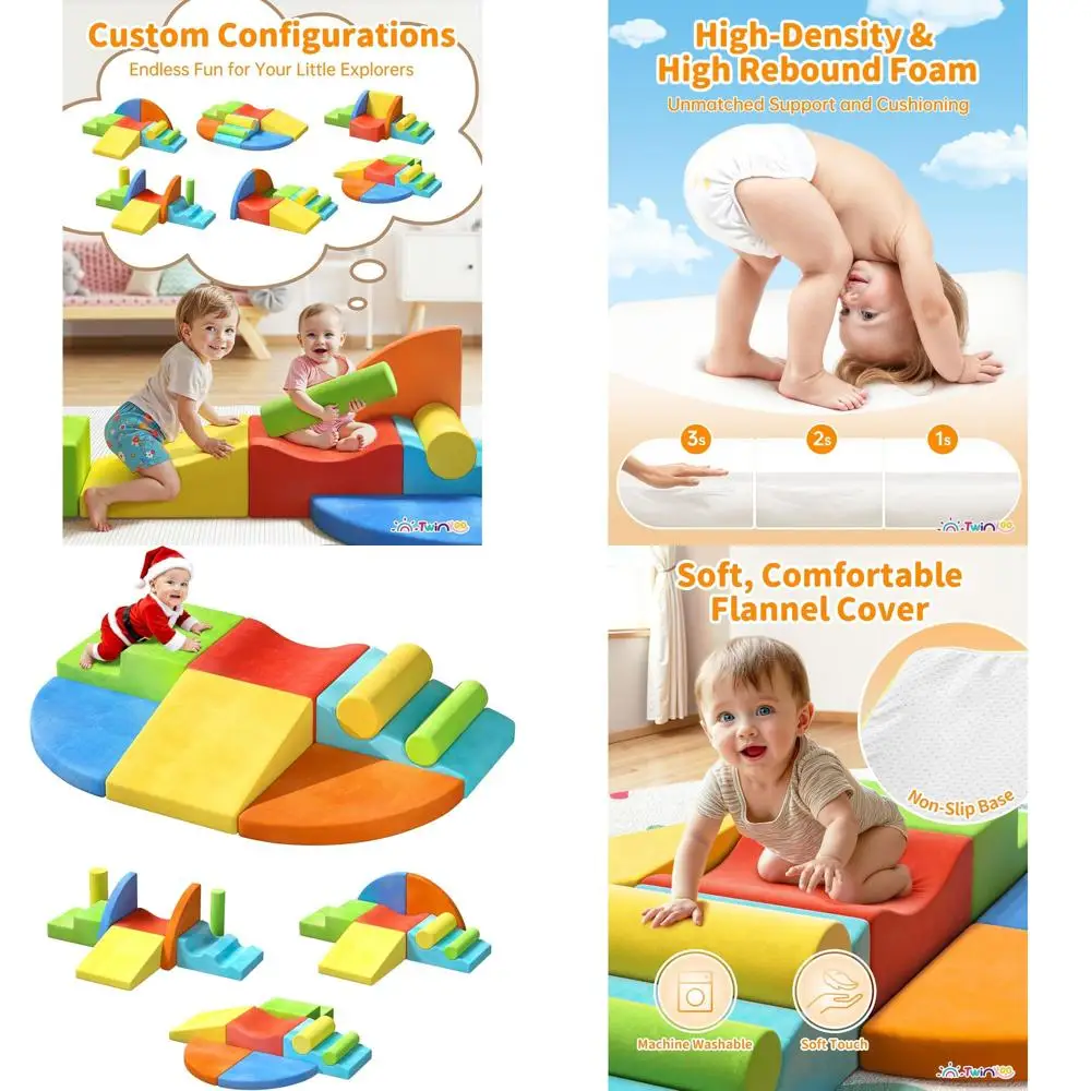 Jumbo 8-częściowy zestaw miękkich piankowych klocków do wspinaczki dla maluchów, poprawia umiejętności motoryczne i rozpoznawanie kolorów, bezpieczny zestaw do zabawy w pomieszczeniach