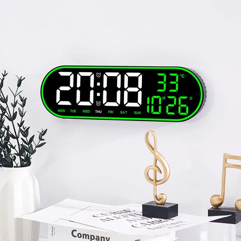 

Colored Frame LED Digital Clock Temperature Date Time Week Display Dual Alarms Electronic Clock Bedroom Wall Hanging Clock