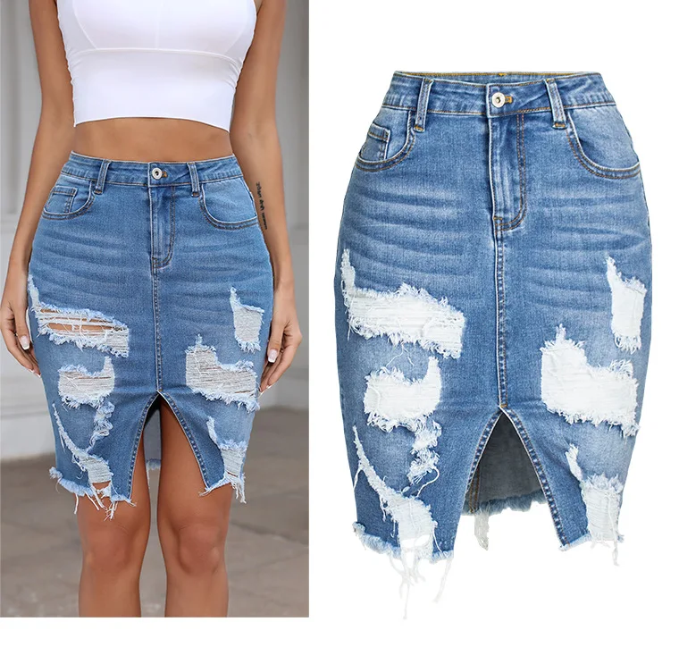 

Джинсовая юбка, женские мини-юбки с разрезом и карманами, рваные сексуальные тонкие винтажные потертые кисточки, женская уличная одежда, лето