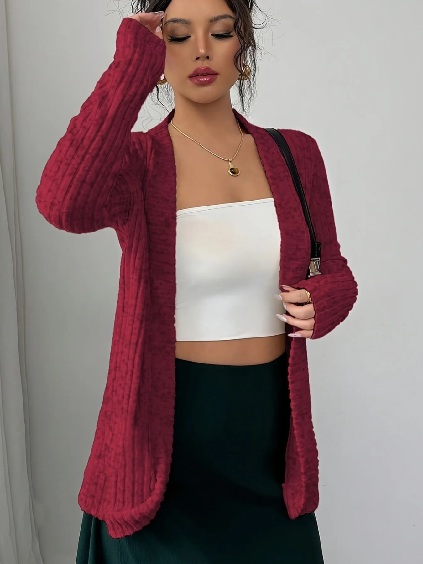 Otoño/Invierno nuevo cárdigan informal de moda para mujer con tiras y abrigo cárdigan informal de lana