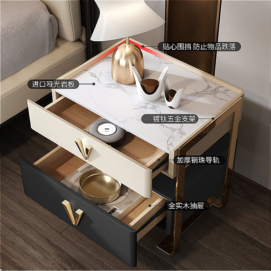 Nightstand Bedroom Furniture Light luxury Rock plateBedside Table household Wooden Side Bed Table mesita de noche Home Furniture