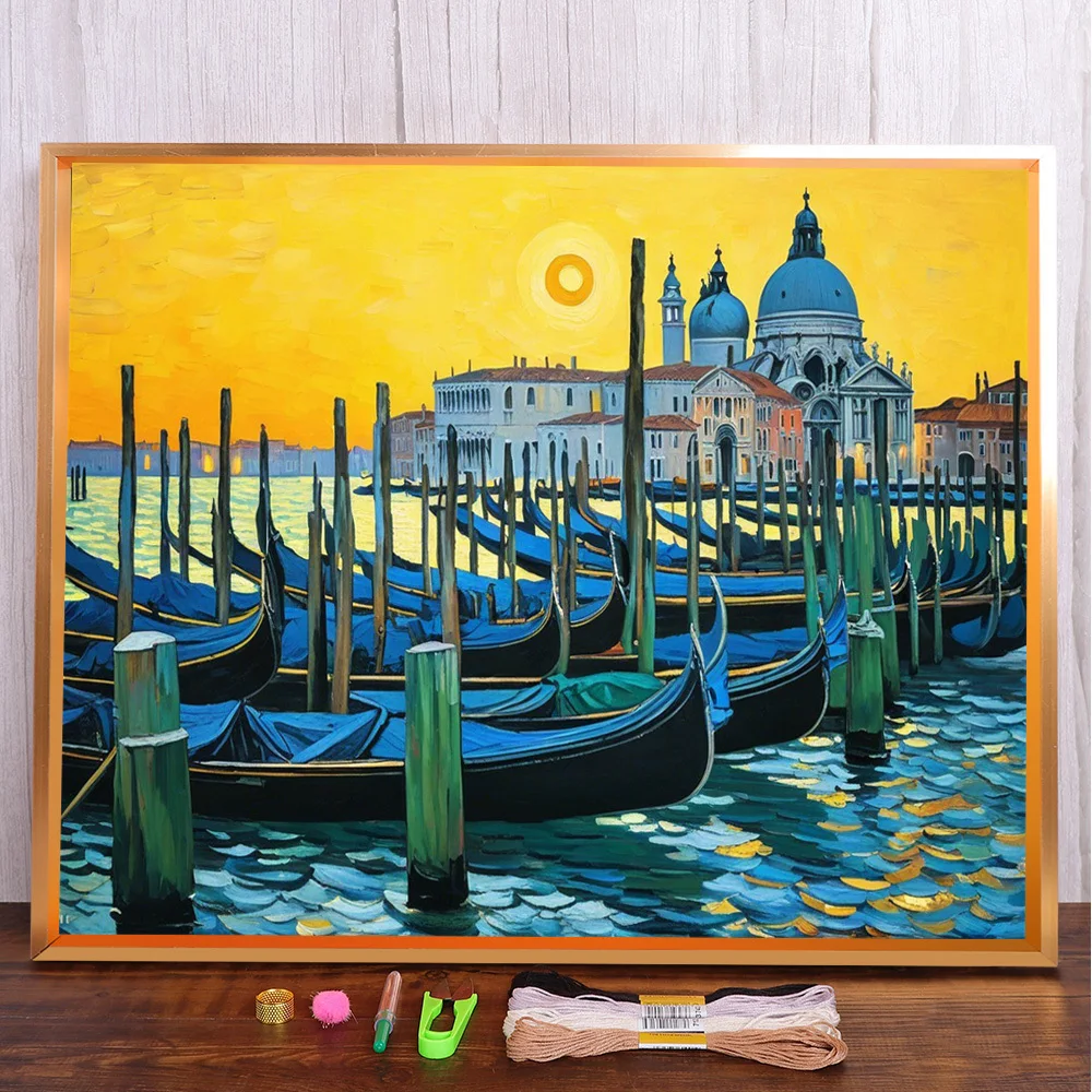 

Landscape Seaside Town Pre-Printed Cross-Stitch Kit Embroidery Sewing Craft Handicraft Knitting Jewelry Home Decor For Adults