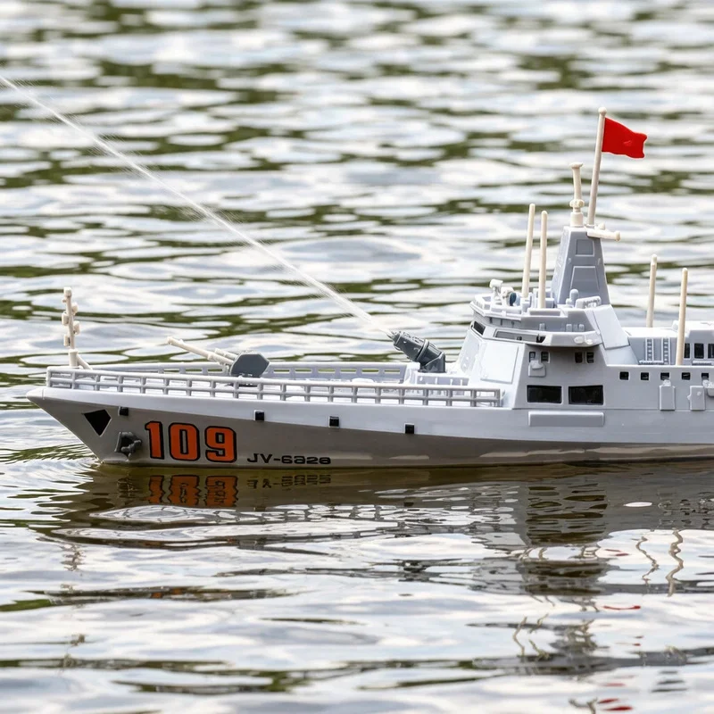 New JJRC 109 Dual Motor 2.4G Remote Control Boat Anti-Fall Simulation Electric RC Big Size Military Destroyer Water Spray Model