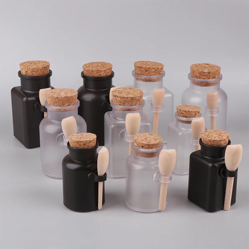 100-300g Refillable Frosted Seal Jar With Wooden Spoon Bath Salt ABS Bottle Soft Cork Storage Stopper Empty Travel Containers