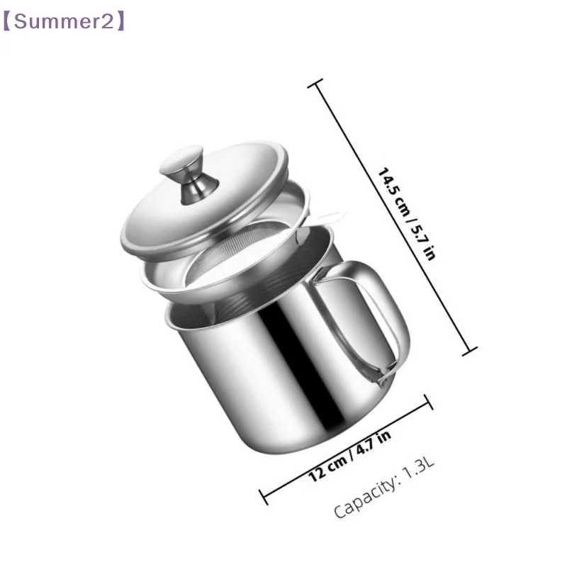 【Xia2】1.3L Stainless Steel Oil Filter Pot Kitchen Oil Container Can With Fine Mesh Strainer For Frying Oil Storage Reuse{S} view 6