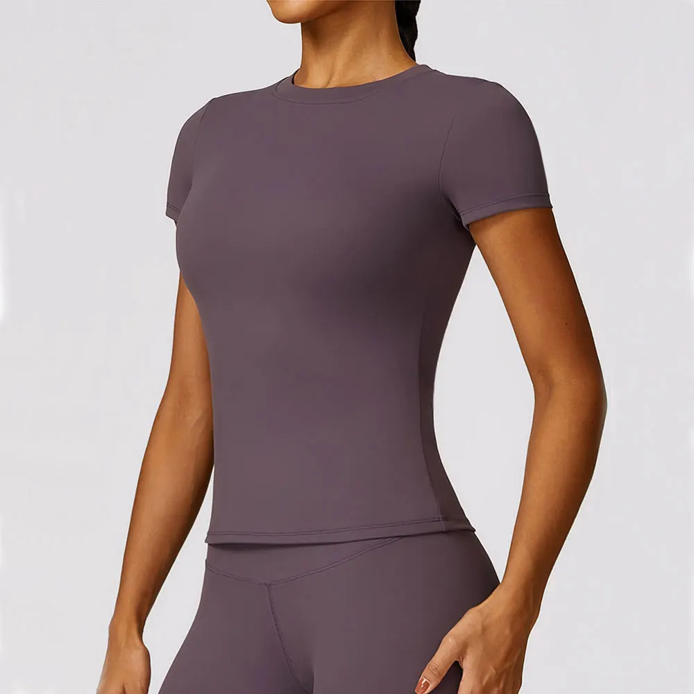 Summer and Autumn Quick Drying Yoga Tight Outdoor Running Fitness Slim Fit Exercise Round Neck Short Sleeved T-Shirt Woman