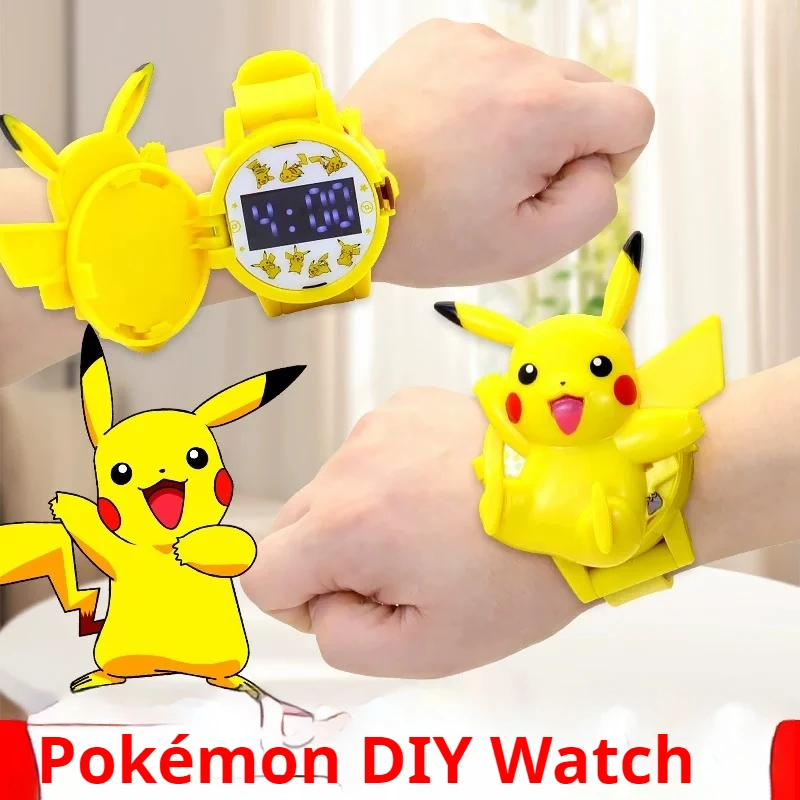 New PokéMon Creative Diy Watch Cartoon Characters Pikachu Electronic Watch Children'S Boys And Girls Toy Christmas Birthday Gift