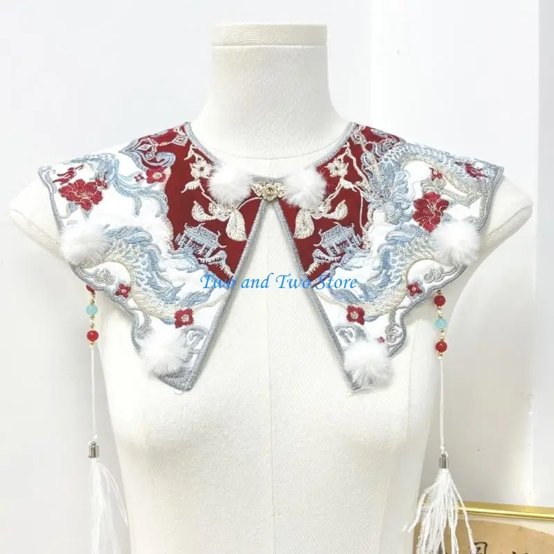 HX6F Fashion Embroidered Bead Detachable Collar Elegant Lace Neckpiece For Women