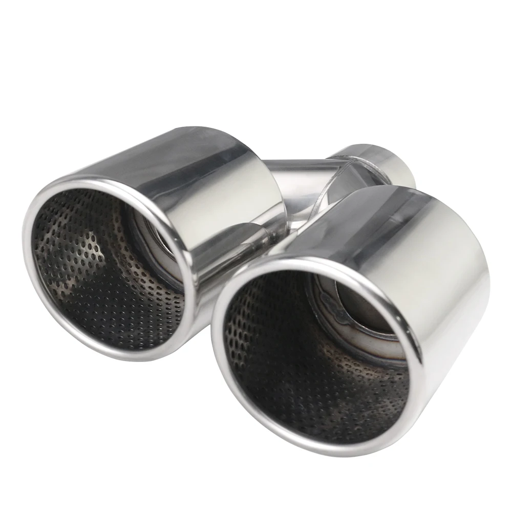 

1PCS Automotive Car Exhaust Muffler Tailpipe Y Pipe 2.5Inch Inlet Double 4" Outlets Universal Stainless Steel Dual tip