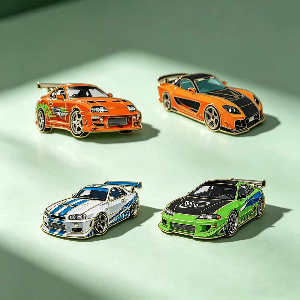 4pcs Creative Sports Car Enamel Pins Set Cartoon Brooch Lapel Pin Badge for Backpack Clothing Fashion Jewelry Accessory