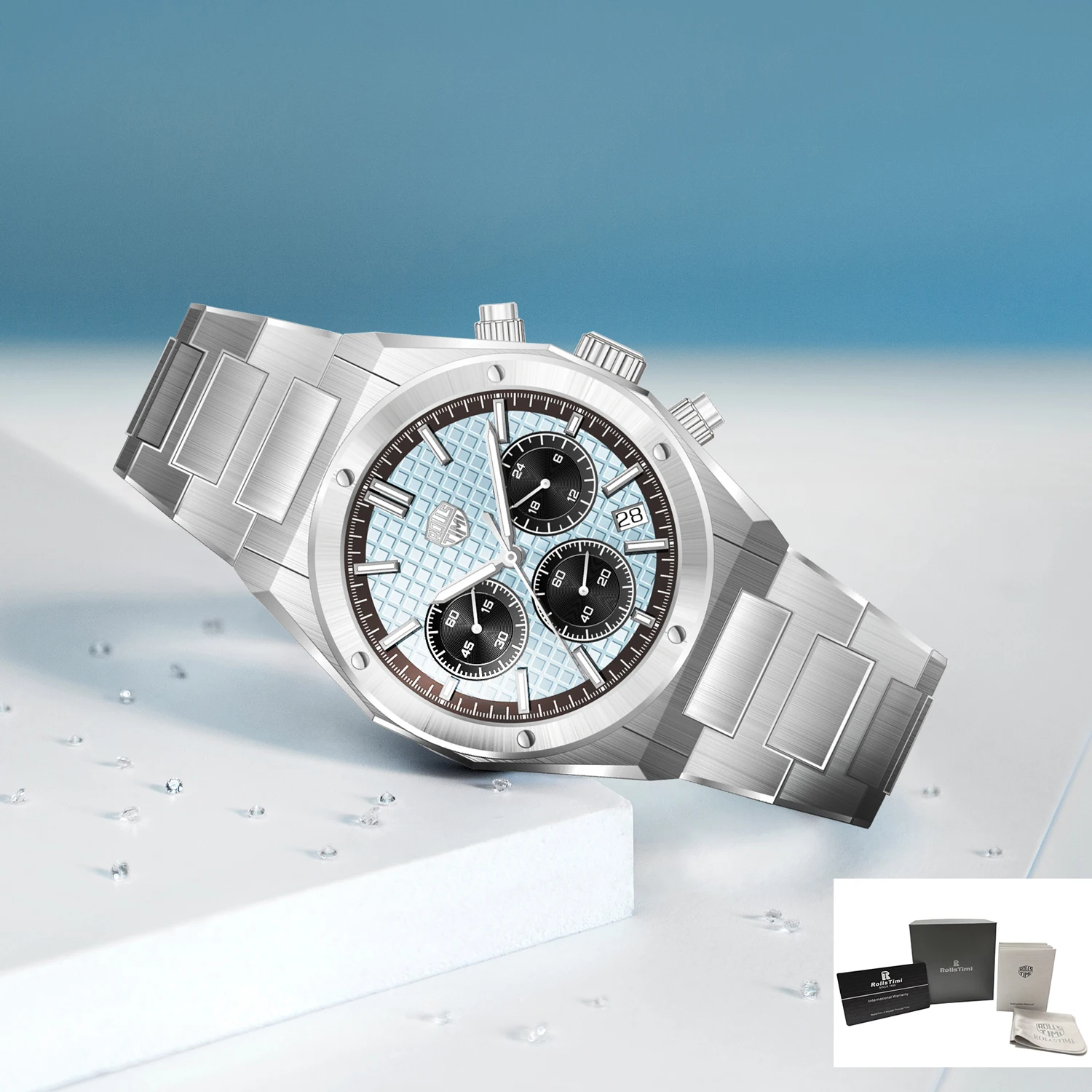 

2025 New RollsTimi Men's Quartz Watches Top Luxury Watch For Men VK63 Chronograph AR Sapphire Mirror Waterproof Clock Gift Box