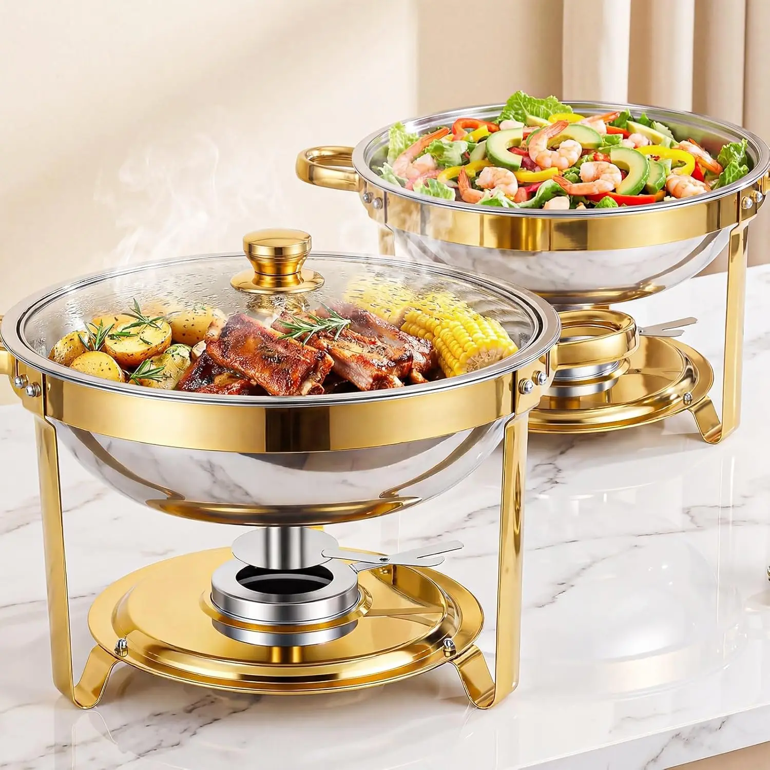 

2-Pack 6QT Stainless Steel Chafing Dish Set with Lid, Water Pan & Stand for Buffets, Parties & Events