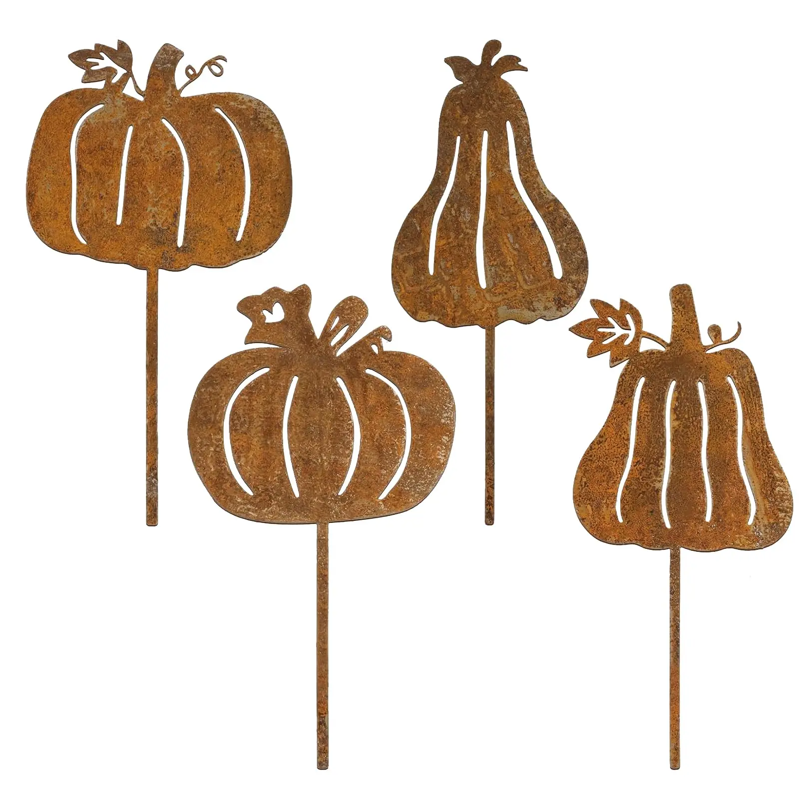 

4 Rusty Pumpkin Garden Stake Autumn Decorative Pumpkin Outdoor Decoration Metal Pumpkin Rust Stakes for Garden Rust Decor Autumn