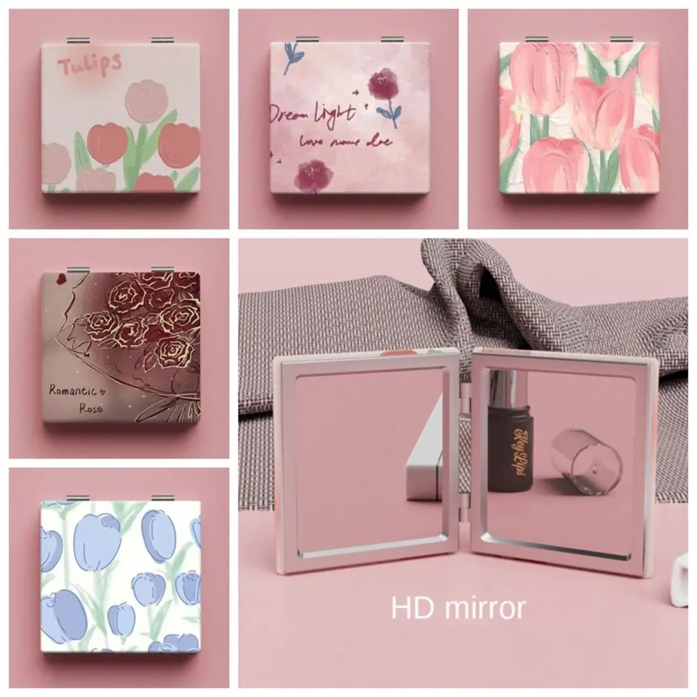 Student Mirrors Tulip Makeup Mirror Rose Double-Sided Cosmetic Mirror Compact Magnifying Folding Mirror Cosmetics Tools