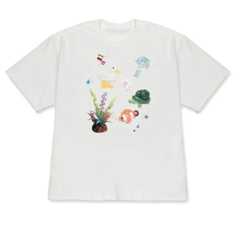 Free Clothing Clearance Cute Animal Balloon Graphic Stylish Versatile Top Kawaii Sea Creature Print Short Sleeve Daily Women Tee