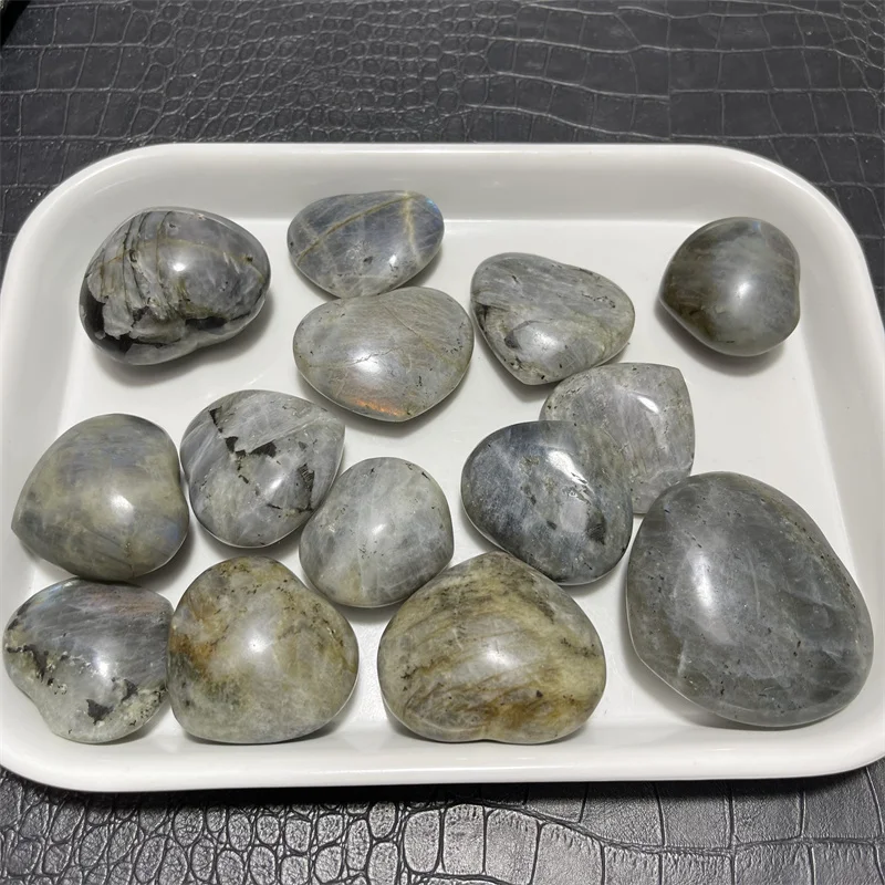 14pcs Natural Labradorite Crystal Heart Decoration Polished Moonstone Healing Rock Quartz Gift Reiki Feng Shui Spiritual Jewelry