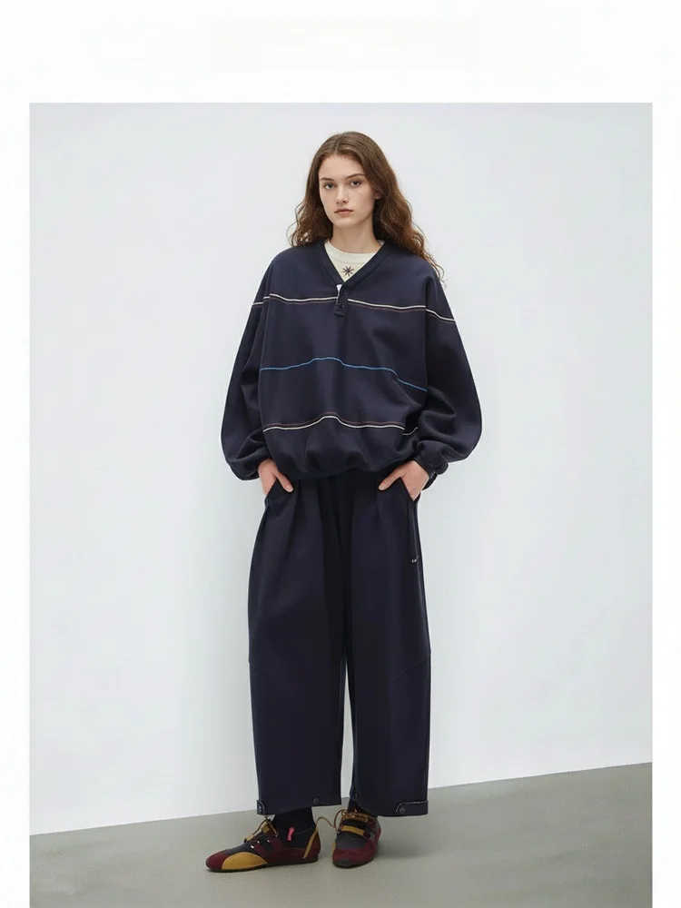 

Свободные широкие брюки для женщин: комфортные, с регулируемыми манжетами, укороченные (9/10), спортивные штаны для осени и зимы, повседневные брюки