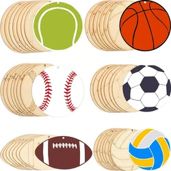 12pcs/set Wooden Sports Ball Hanging Pendants Multi Balls Ornament for Football Themed Party Decorations DIY Painting Supplies