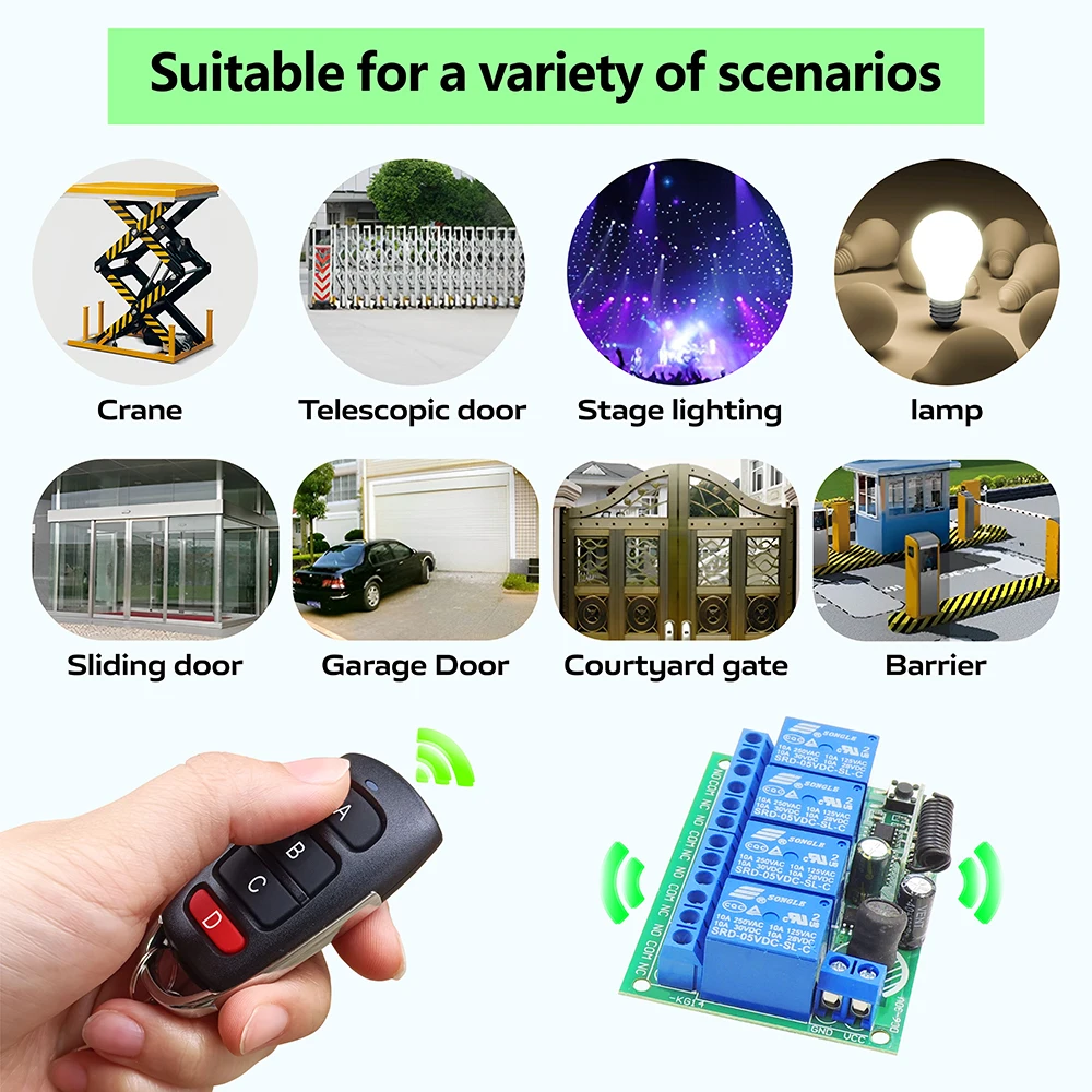 433MHz uniwersalny bezprzewodowy pilot zdalnego sterowania przełącznik DC 6V 12V 24V 10A odbiornik RF, 50m nadajnik, do silnik do bram garażowych