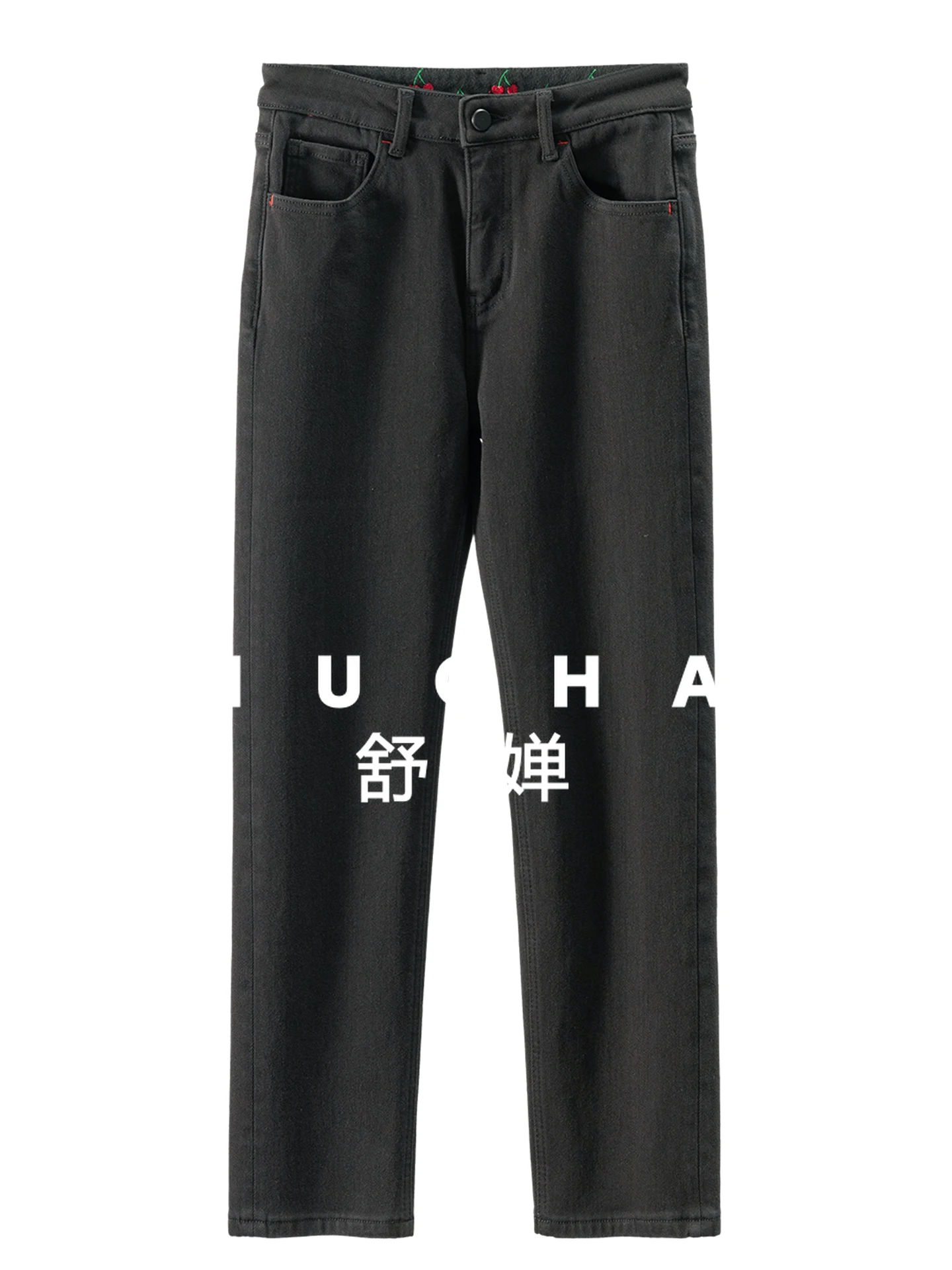 

Cherry Embroidery Ground Velvet Nine-point Small Straight Baguette Jeans Women's Pantalones Vaqueros Mujer