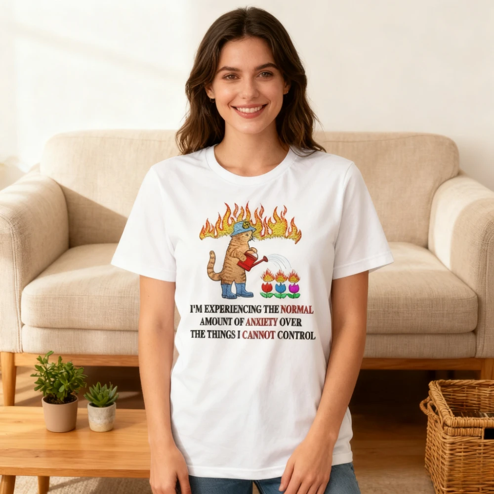 Normal Anxiety Unisex T-shirt Anxiety Disorder Shirt Firefighter Cat Graphic Printed Tshirt Men Women Casual Tee Daily Life Tops