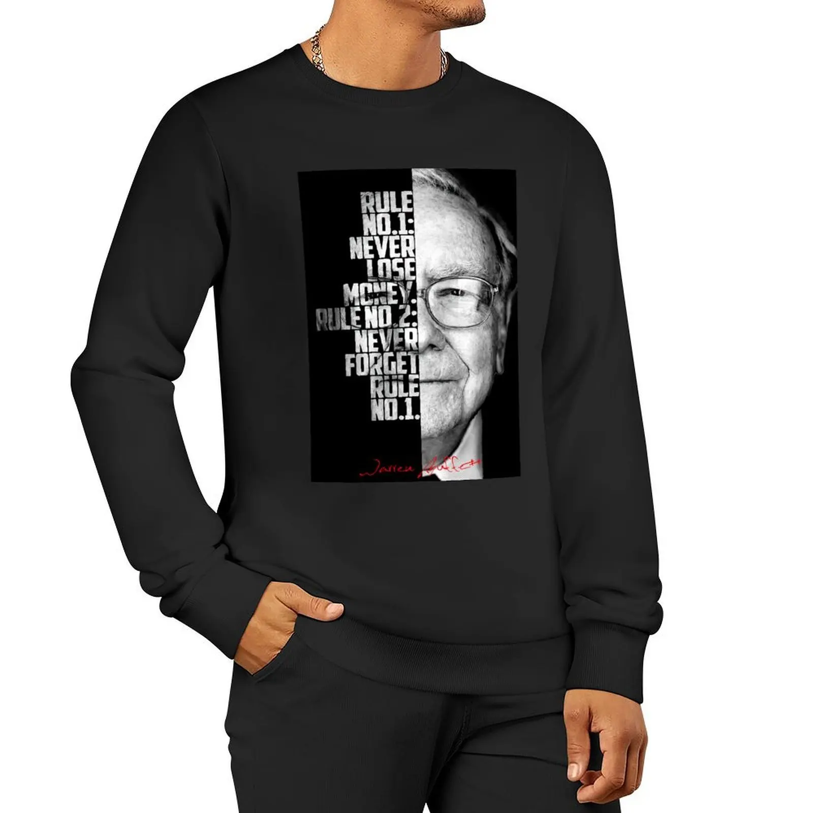 اقتباس رجل الأعمال باللونين الأبيض والأسود من WArren Buffet. البلوز الملابس الذكور أزياء الرجال ملابس رجالية ملابس الخريف الرجال البلوز