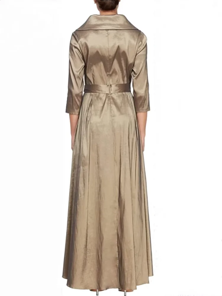 کی A-Line Mother of Bride Dress Simple Elegant V Neck Asymmetrical Ankle Length Taffeta 3/4 Length Sleeve with Bow