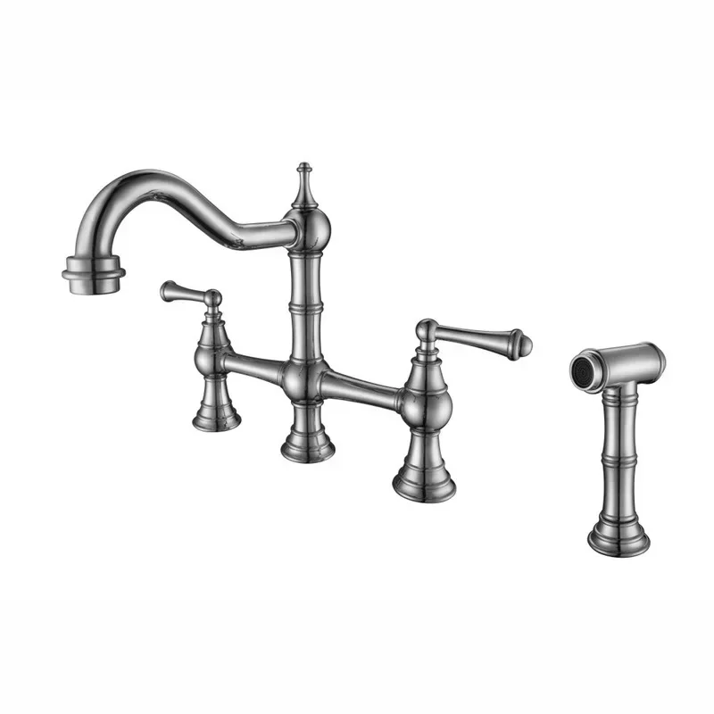 Copper Basin Four Hole Faucet, Chrome Eight Inch Basin, Double Handle American with Spray Gun 3841
