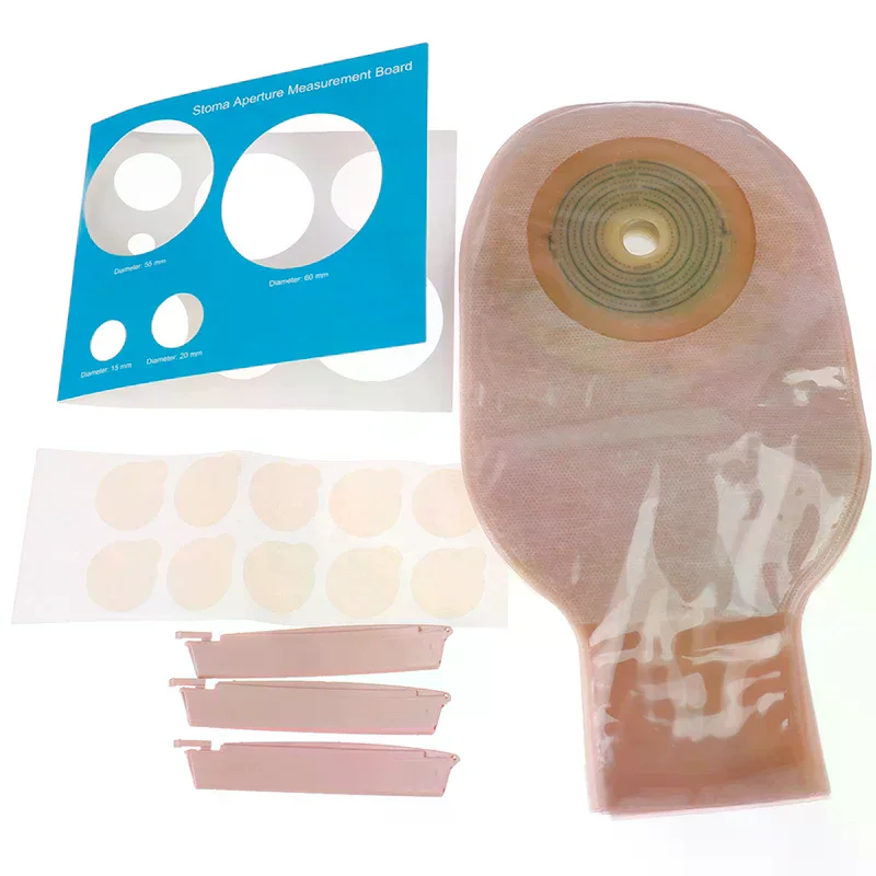 10pcs Colostomy Bags Max Stoma Skin Color Ostomy With Hook & Loop Back Window Drainable Pouch