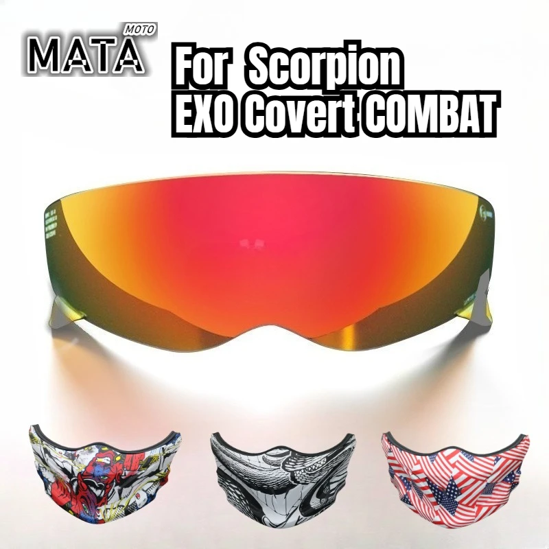 For Scorpion EXO Covert COMBAT Helmet Visors Electroplated Color Universal Lens Helmet Mask Retro Helmet Multi-functional Chin