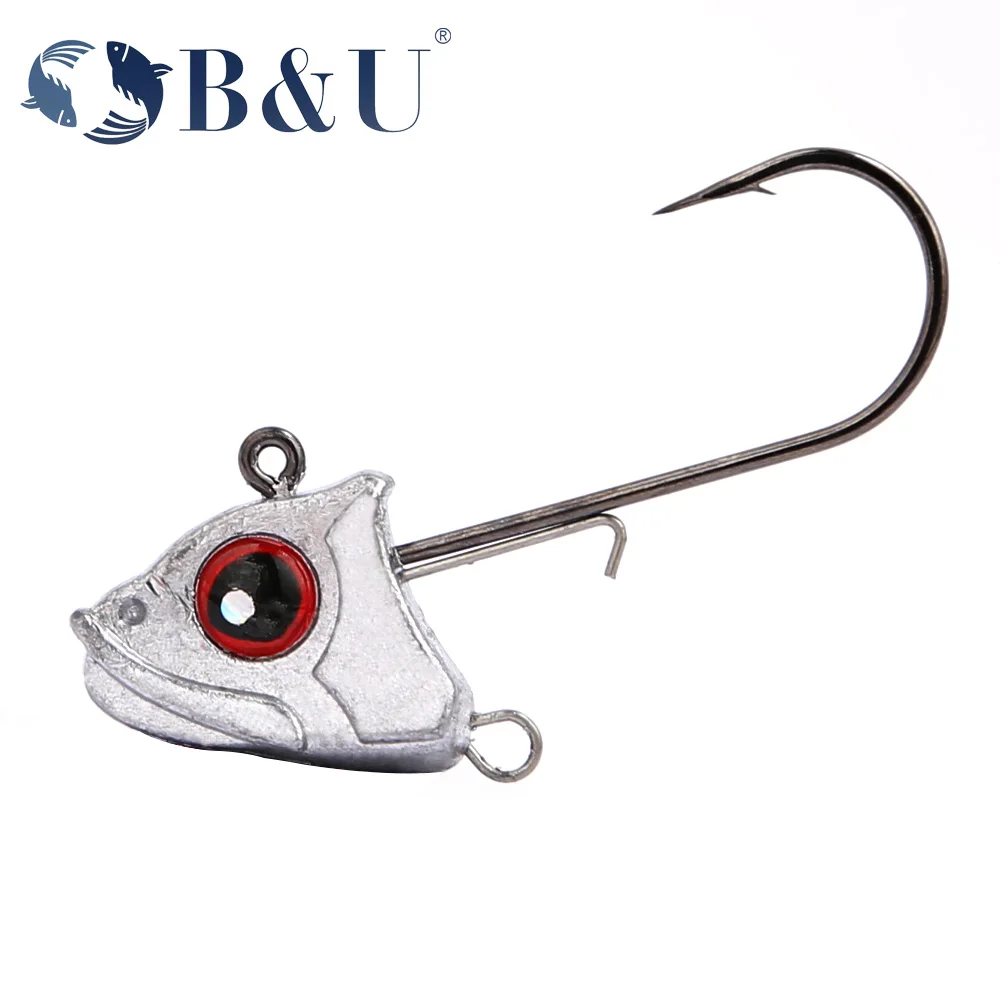 

B&U Fishing Hook 3/0 4/0 With Red Eyes Crank Jig Head Jigging For Soft Lure Fishing Accessories Tackle Jigging Jigs Fishhook
