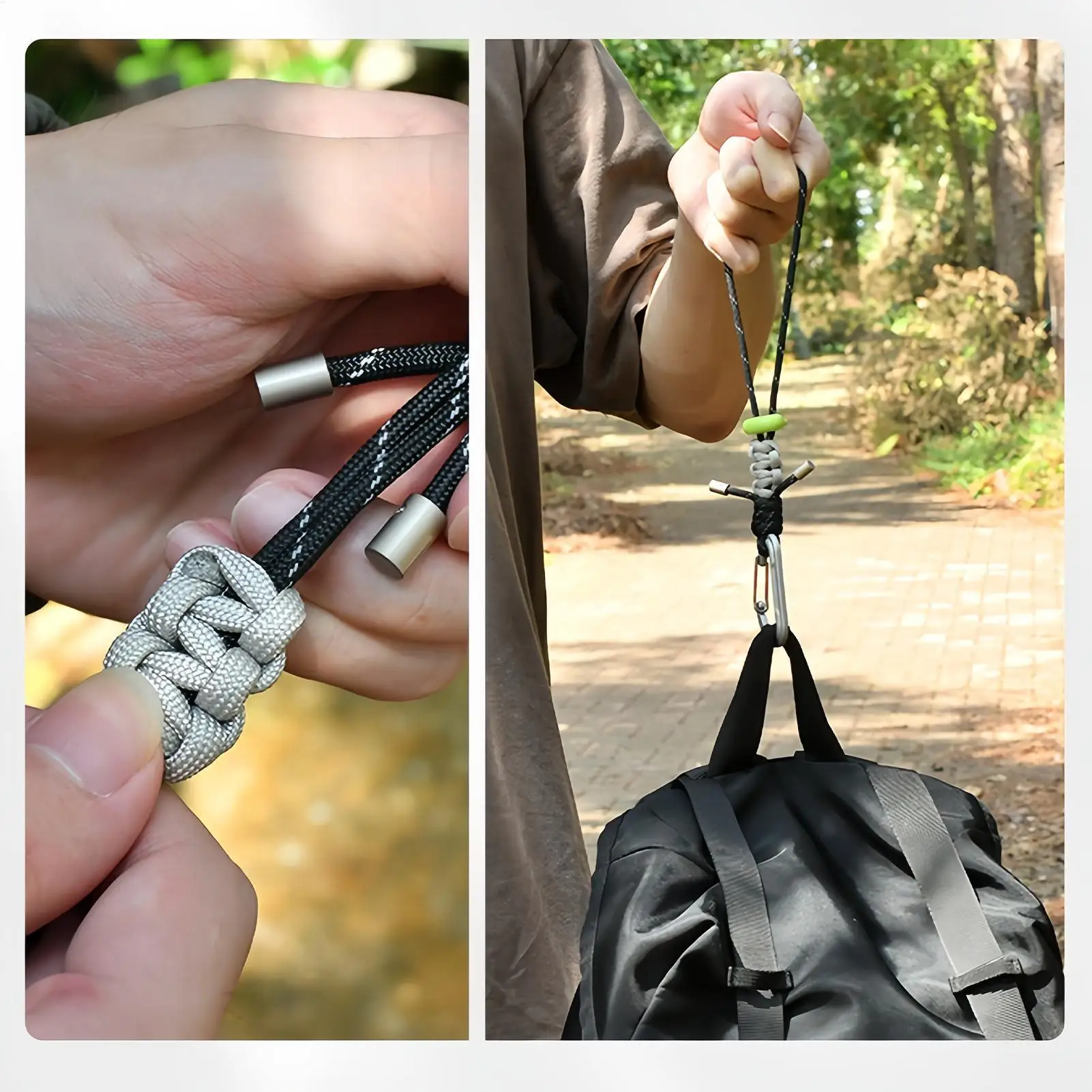 حبل باراكورد شديد التحمل مع مشبك حلقة تسلق وحزام سلسلة مفاتيح آمن لزجاجة المياه وحقيبة الظهر والعتاد الخارجي
