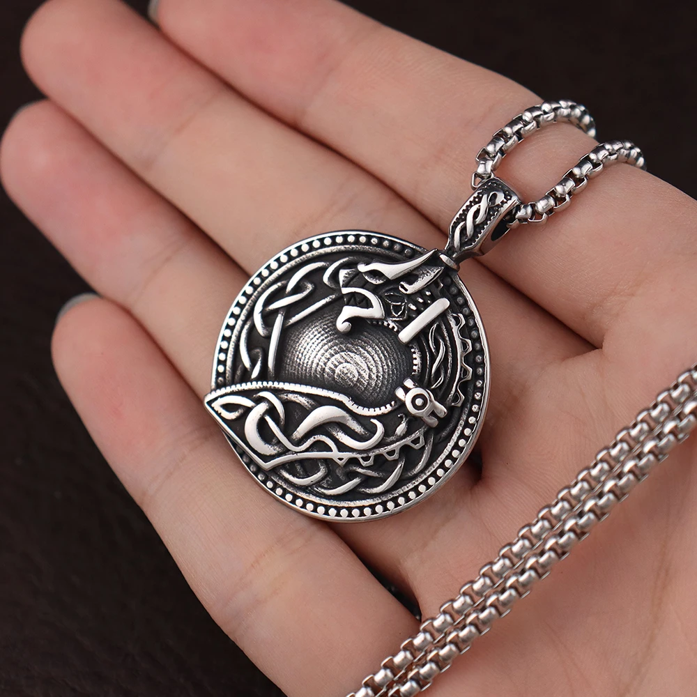 Edelstahl Herren Wikinger keltischen Drachen Anhänger Vintage nordischen keltischen Knoten Amulett Halsketten skandi navis chen Schmuck Accessoires