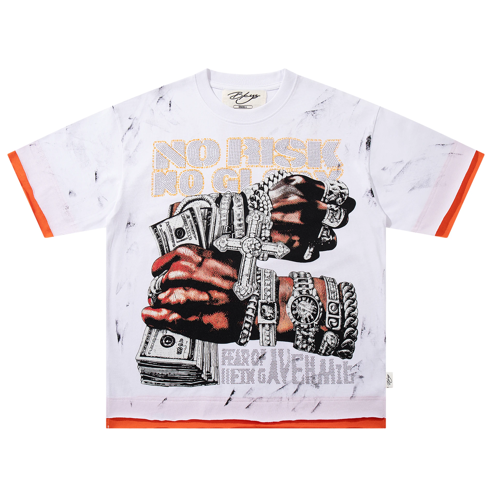Funny Rhinestone Letter Graphic Tshirts for Men Women Tie Dye Washed Contrast Cuff Oversized Hip Hop Cotton Boxy Tee Summer