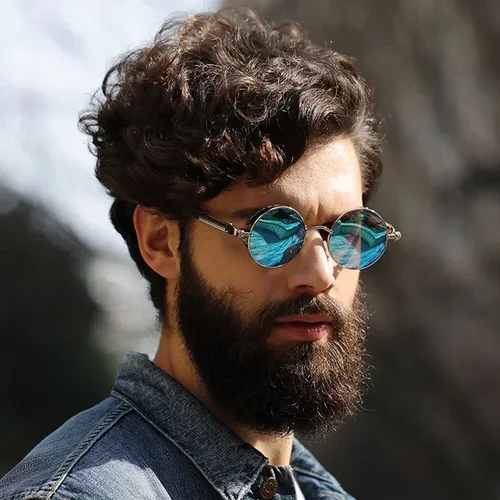 Imagen 2 del producto Gafas de sol clásicas Steampunk para hombres y mujeres Gafas retro redondas con montura metálica