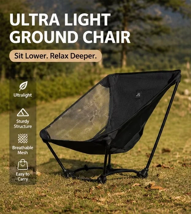Portable Low Profile Folding Moon Chair Mesh Outdoor Stool Ultralight Camping Hiking Fishing Ground Seat Travel Chair