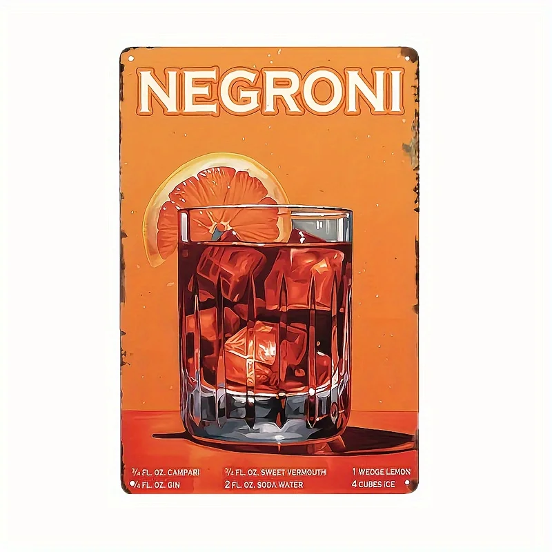 Chic Negroni Wine Metal Wall Art - Retro Iron Sign for Home,Office Decor, Perfect Bar, Kitchen, and Living Room Hous