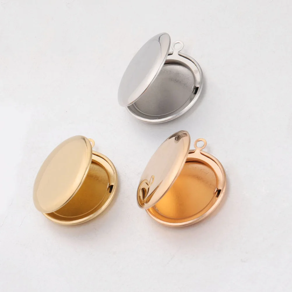 

10pcs Photo Box Pendant Charms Stainless Steel Necklace Lockets Round Shape DIY Gifts Accessories Jewelry Making