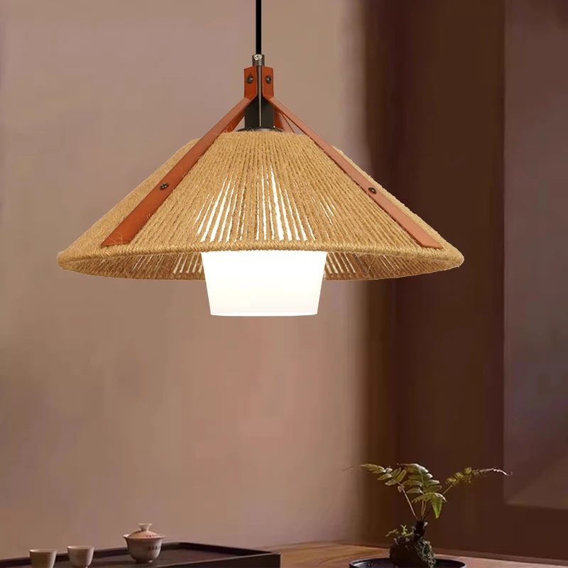 

French Country Chic Hemp Rope Woven Pendant Light Fixture for Dining Room