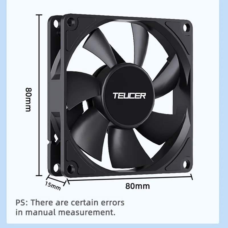 TEUCER 8015-Ventilateur de boîtier d'ordinateur, 80mm/92mm, 4 broches PWM, flux d'air élevé, ultra-mince, 1200-3000 tr/min, roulement FDB cascadable