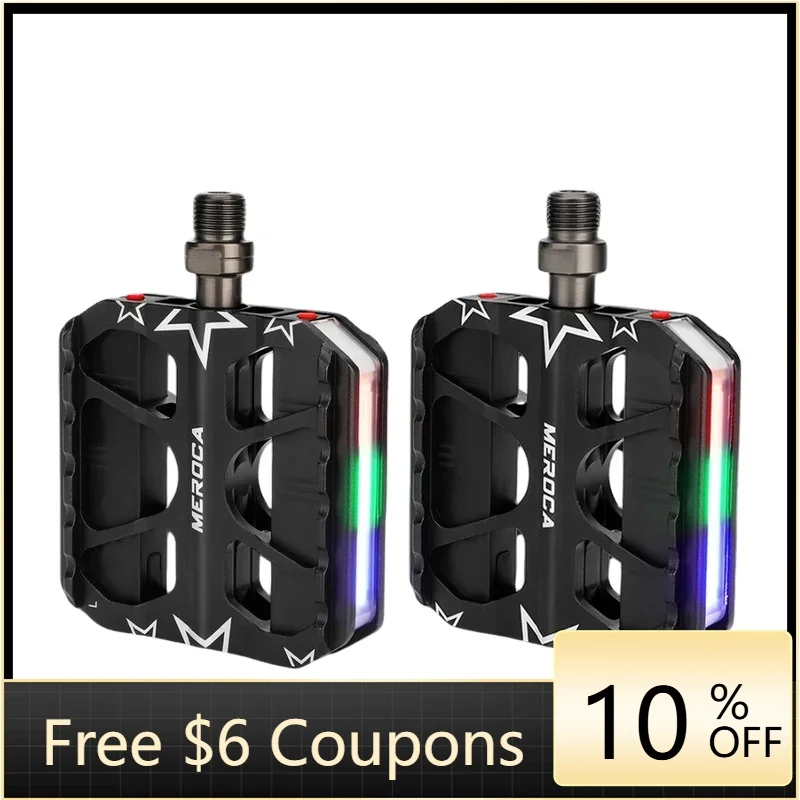 

STLF MEROCA 3-Bearing Rainbow LED Bike Pedals - Aluminum Alloy MTB Pedals with Colorful Warning Lights for Mountain Bicycle