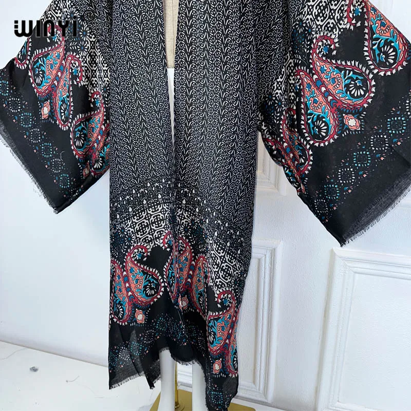 WINYI Africa fashion summer kimono maxi dress beach cover up Cardigan boho sexy coat Cashew nut print kaftan beach outfits women