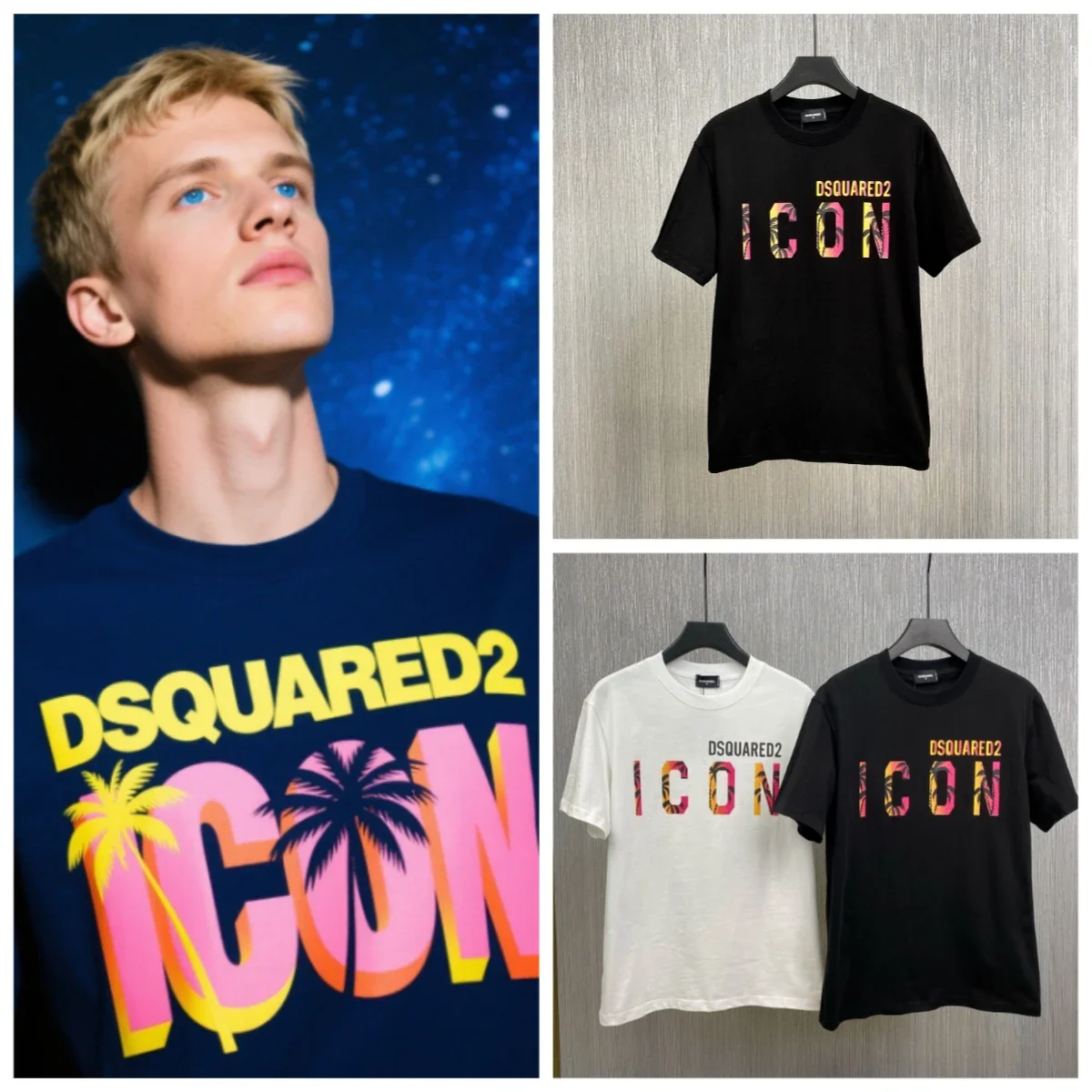 

Тенденция 2024, европейская и американская хлопковая футболка D Quadratic DSquared2, мужская и женская с короткими рукавами и круглым вырезом, большой размер, свободная